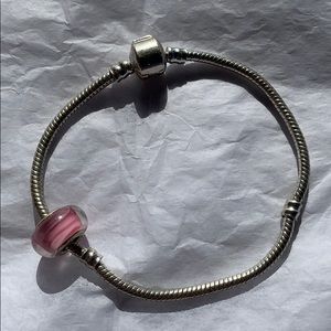 8” Bracelet w/murano glass bead elegant silvertone